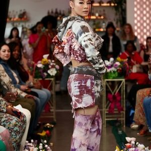 Upcycled Tie Dyed Denin & Jersey Knit Mini Skirt